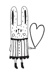 Valentine's day illustration with bunny. Rabbit and heart. Vector illustration