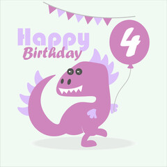 happy birthday card with dinosaur icon, vector, illustration