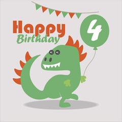 happy birthday card with dinosaur icon, vector, illustration