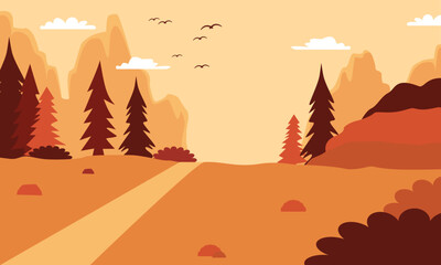 Fall Autumn Mountain Nature View Panoramic Landscape, Nature View in Autumn style background illustration
