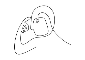 Hand drawn single line of primordial man body and face isolated on white background.
