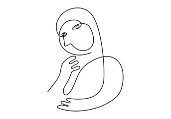 Hand drawn single line of primordial man body and face isolated on white background.