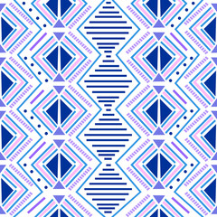 Hand drawing tribal zigzag seamless pattern on blue purple color.