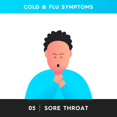 Vector illustration of a man suffering from a sore throat. The man depicted on a white background holds his throat with his hands.