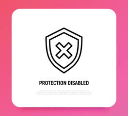 Security disabled thin line icon. Shield with cross mark. Vector illustration.