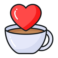 Coffee cup with heart symbol icon of favorite coffee in modern style
