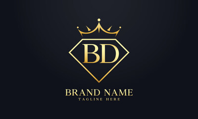 Diamond crown vector. Luxury queen logo for jewelry vector with letters