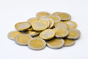 Den Helder, Netherlands. January 2023. A stack of euro coins.