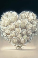 Beautiful heart of white roses, vertical, Generative AI