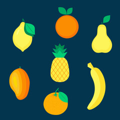 Set of organic fruits in yellow and orange color.