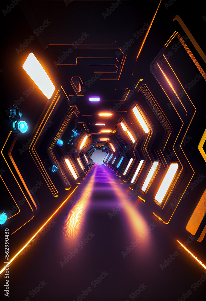 Poster tunnel sci-fi looping environment, technology digital abstract background.