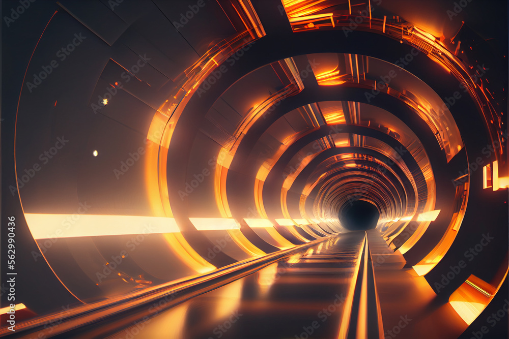 Poster tunnel sci-fi looping environment, technology digital abstract background.