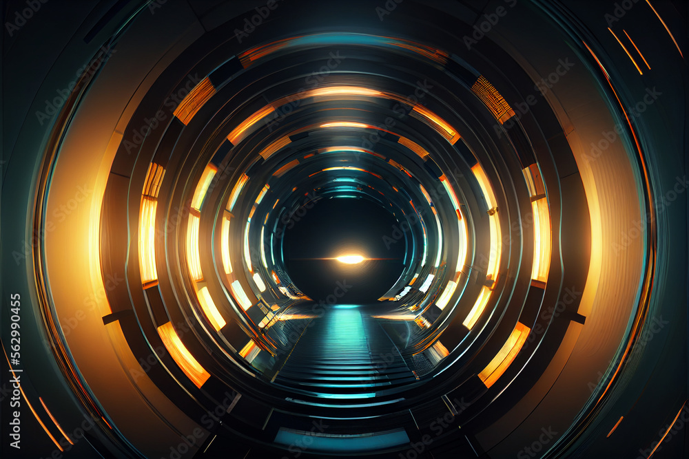 Poster tunnel sci-fi looping environment, technology digital abstract background.