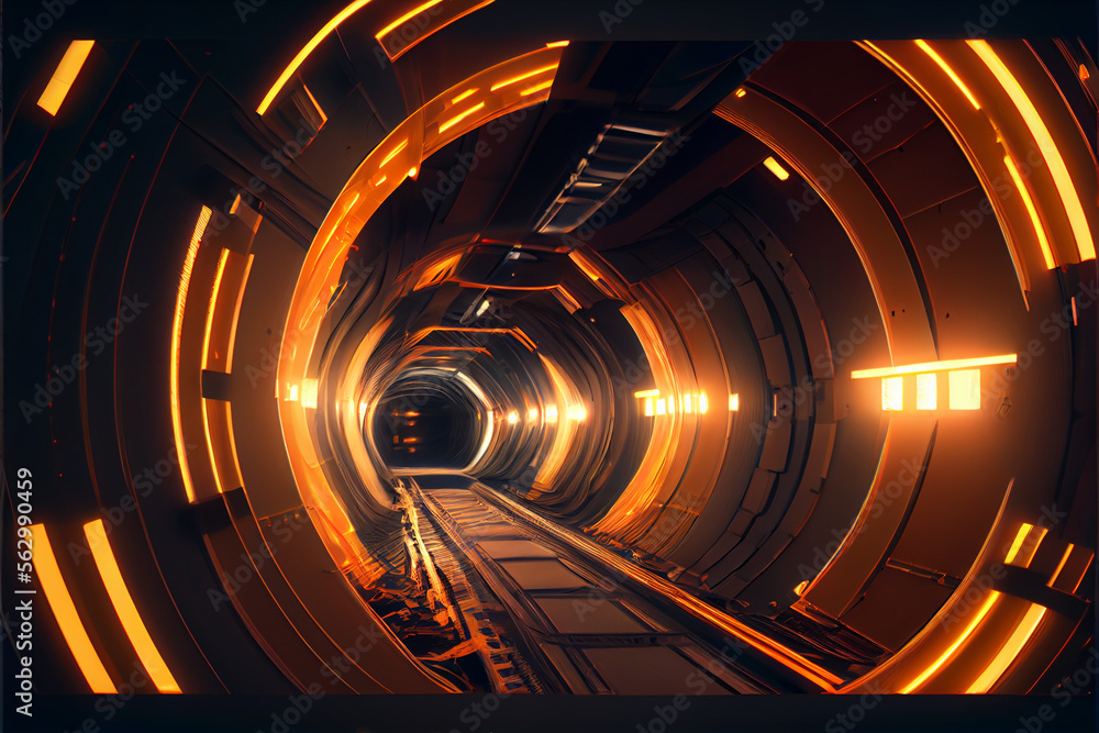 Poster tunnel sci-fi looping environment, technology digital abstract background.