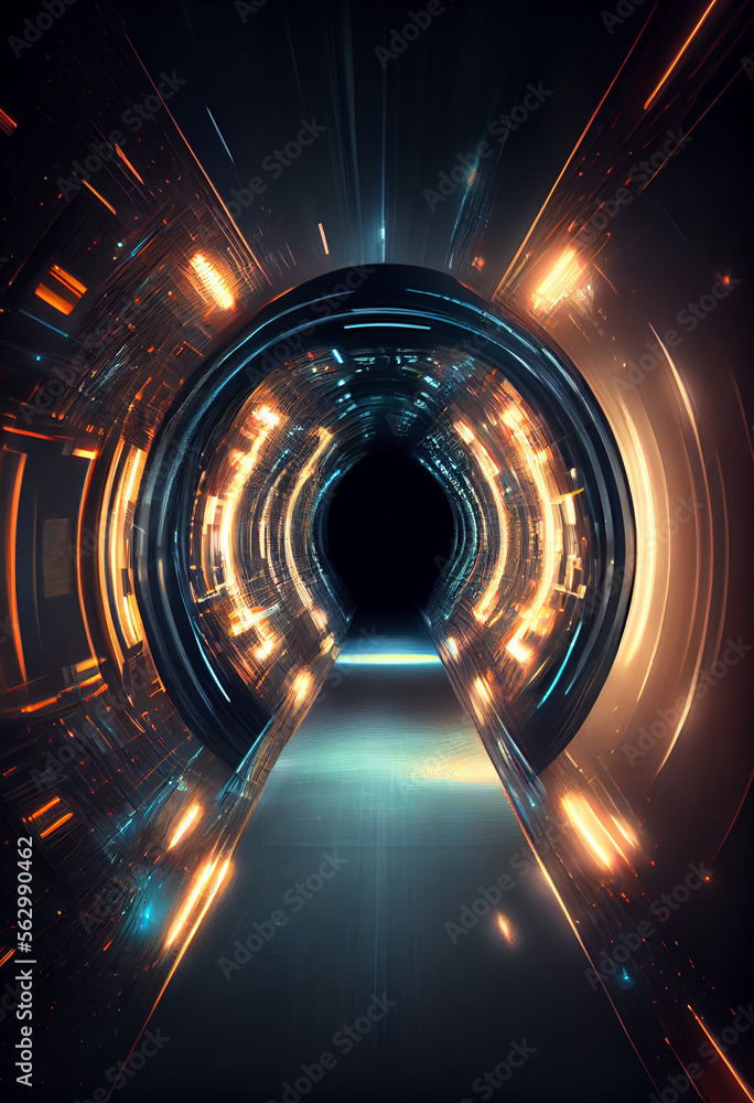 Poster tunnel sci-fi looping environment, technology digital abstract background.