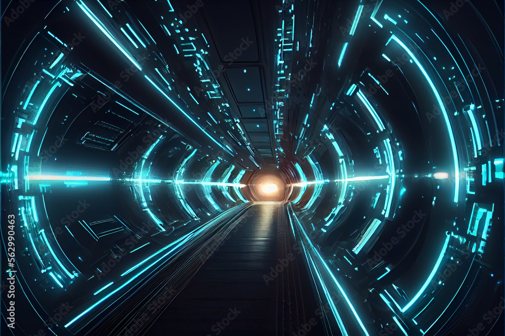 Poster tunnel sci-fi looping environment, technology digital abstract background.