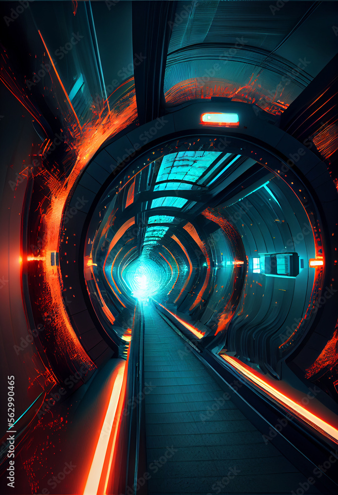 Poster tunnel sci-fi looping environment, technology digital abstract background.