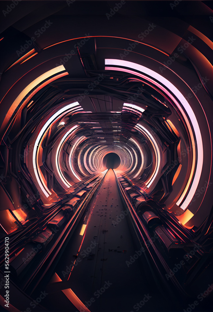 Poster tunnel sci-fi looping environment, technology digital abstract background.