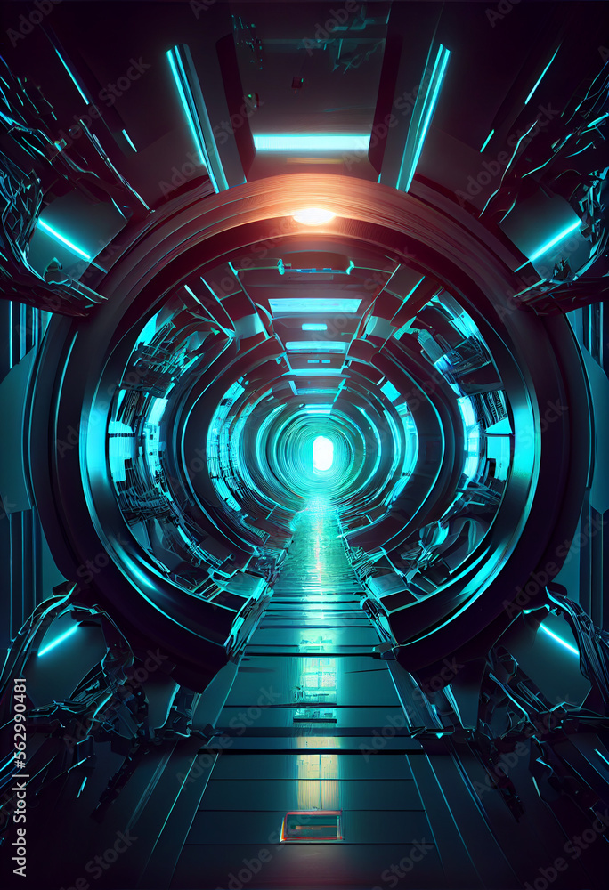 Poster tunnel sci-fi looping environment, technology digital abstract background.