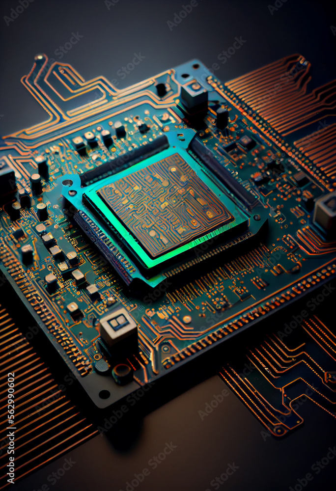 Aufkleber Computer processor chip on a circuit board with microchips. Circuit board. Technology background. Central Computer Processors CPU. 