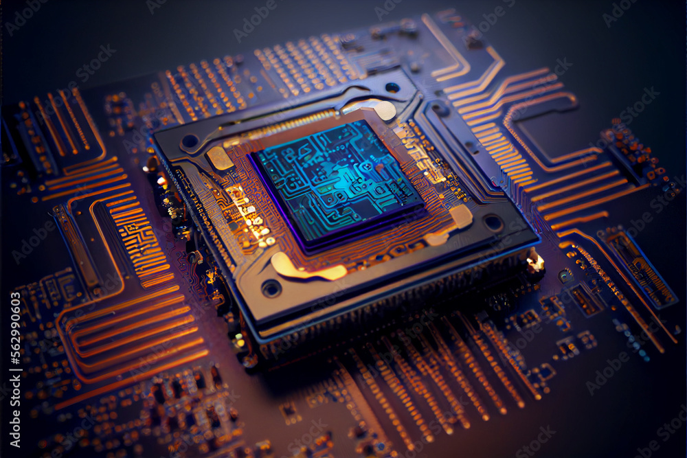Aufkleber Computer processor chip on a circuit board with microchips. Circuit board. Technology background. Central Computer Processors CPU. 