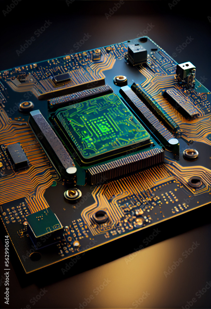 Aufkleber Computer processor chip on a circuit board with microchips. Circuit board. Technology background. Central Computer Processors CPU. 