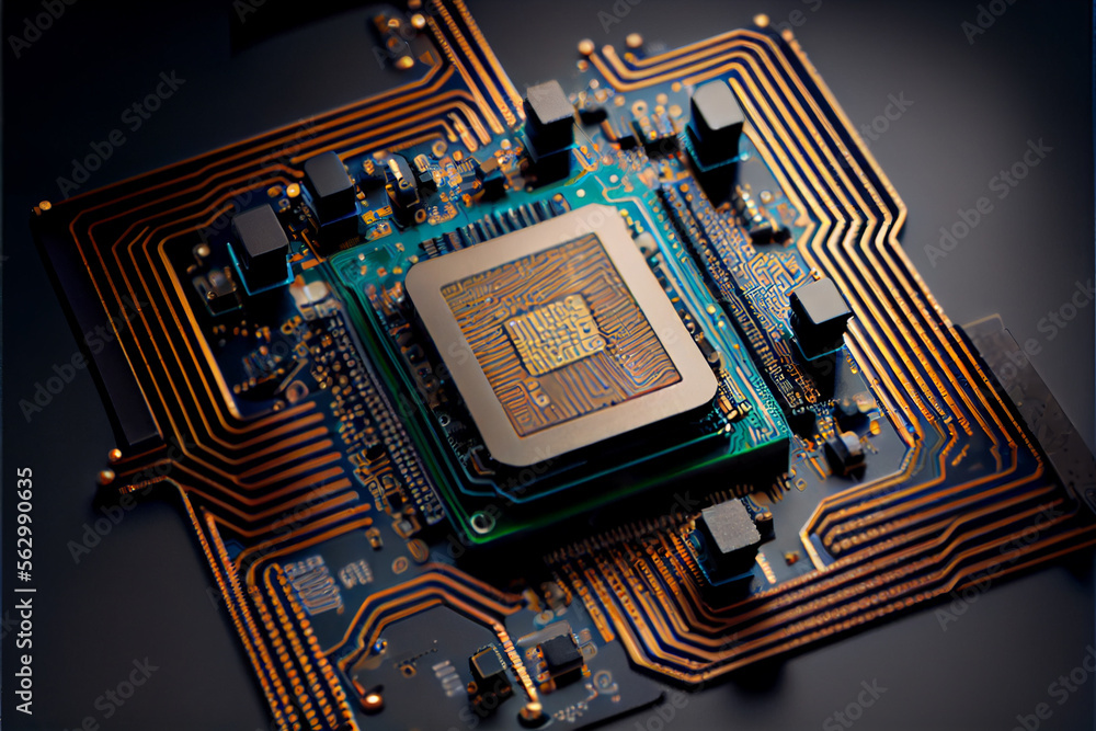 Poster Computer processor chip on a circuit board with microchips. Circuit board. Technology background. Central Computer Processors CPU. 