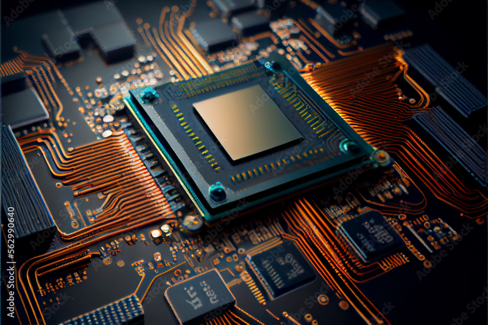 Aufkleber Computer processor chip on a circuit board with microchips. Circuit board. Technology background. Central Computer Processors CPU. 