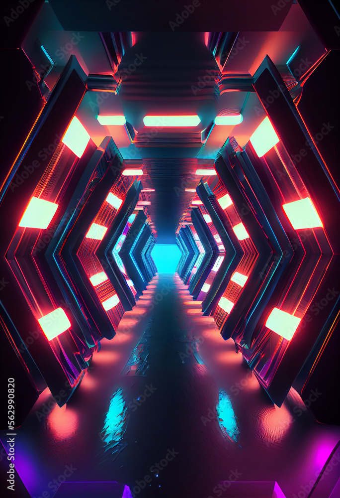 Poster tunnel sci-fi looping environment, technology digital abstract background.