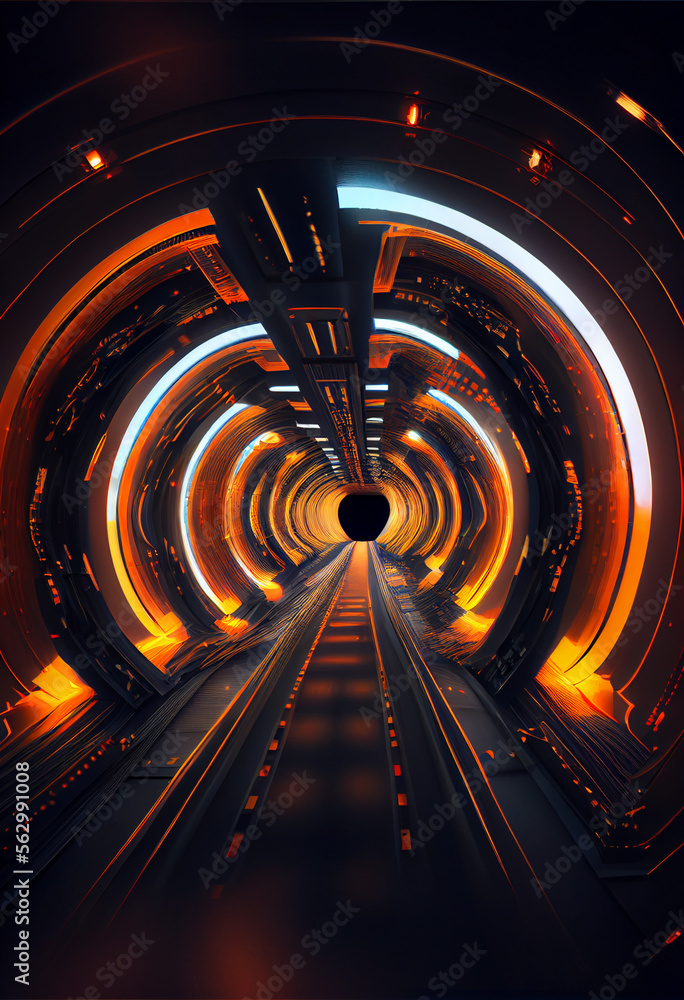 Poster tunnel sci-fi looping environment, technology digital abstract background.