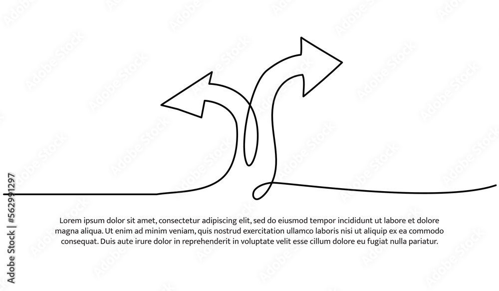 Poster continuous line design of arrows pointing up and down. single line decorative elements drawn on a wh