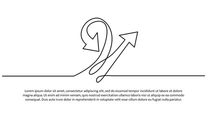 Fototapeta premium Continuous line design of arrows pointing up and down. Single line decorative elements drawn on a white background.