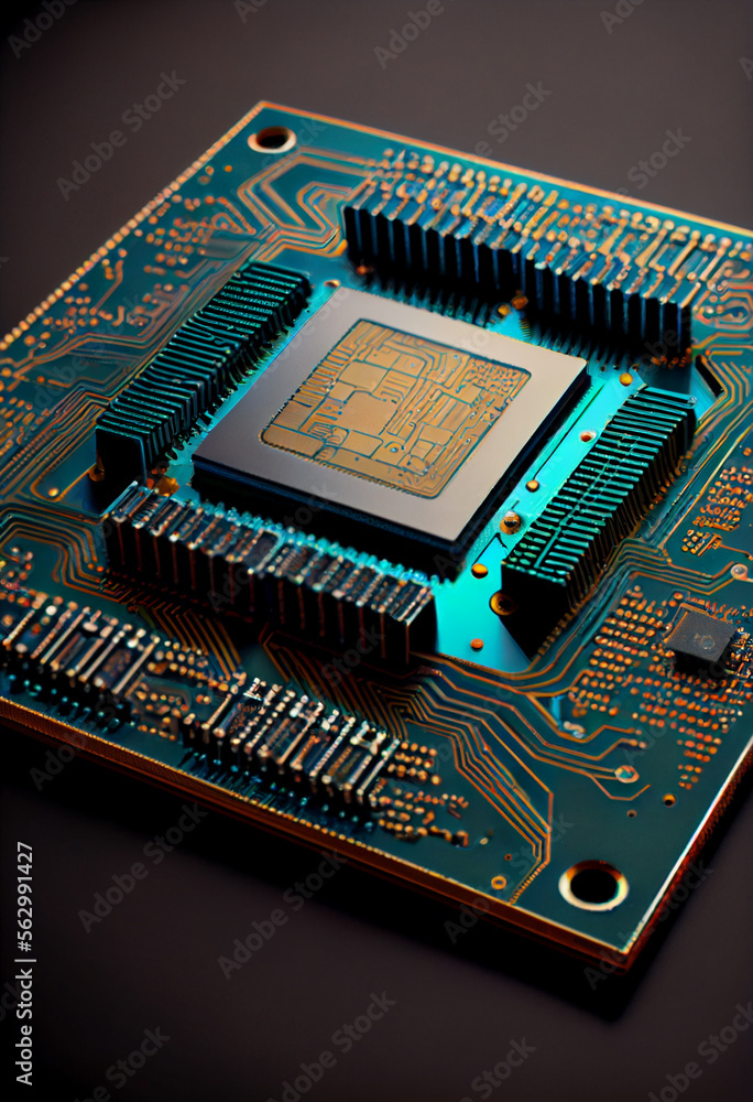 Poster Computer processor chip on a circuit board with microchips. Circuit board. Technology background. Central Computer Processors CPU.