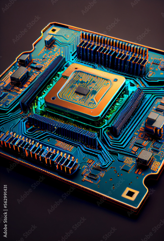 Poster Computer processor chip on a circuit board with microchips. Circuit board. Technology background. Central Computer Processors CPU.