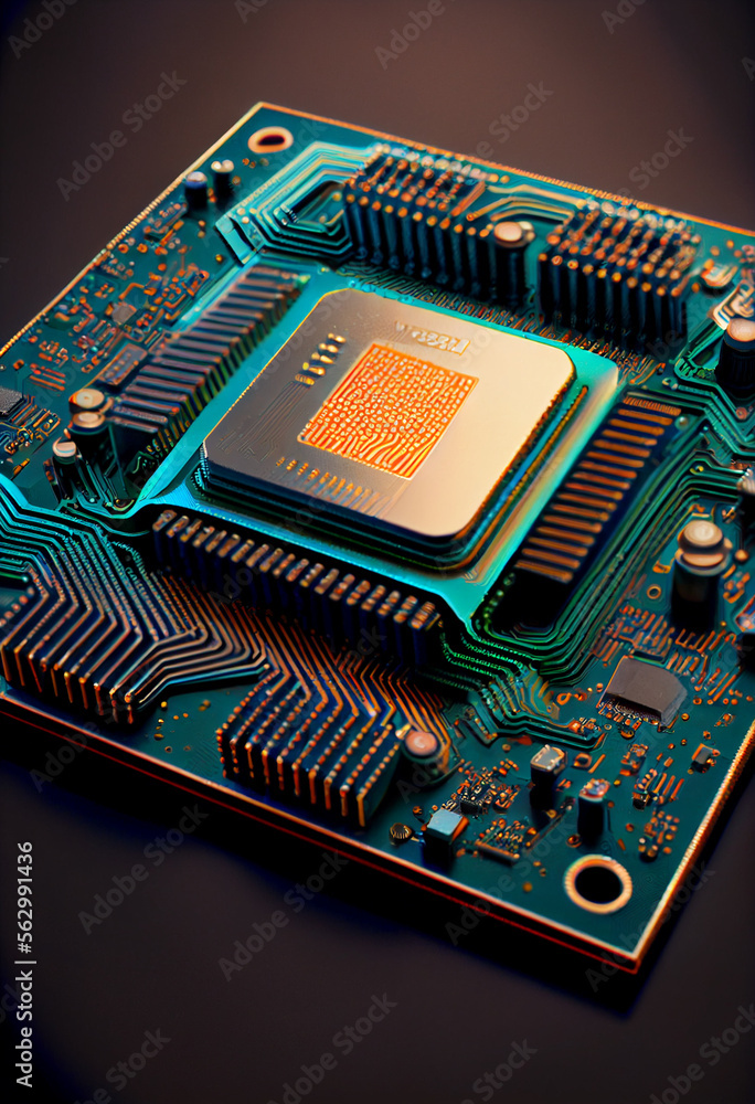 Aufkleber Computer processor chip on a circuit board with microchips. Circuit board. Technology background. Central Computer Processors CPU.