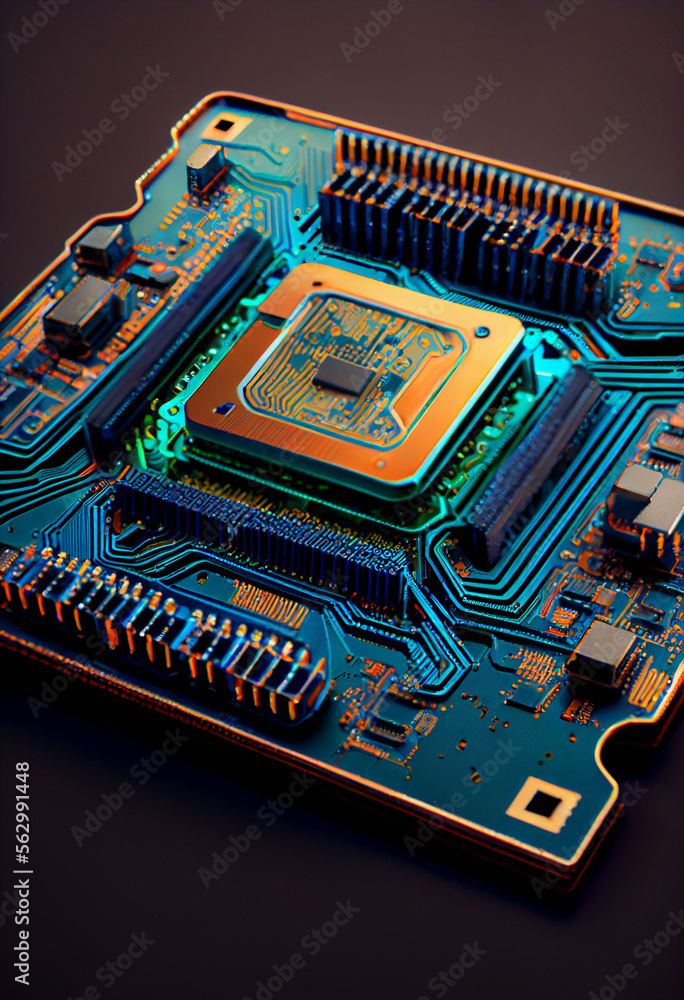 Poster Computer processor chip on a circuit board with microchips. Circuit board. Technology background. Central Computer Processors CPU.