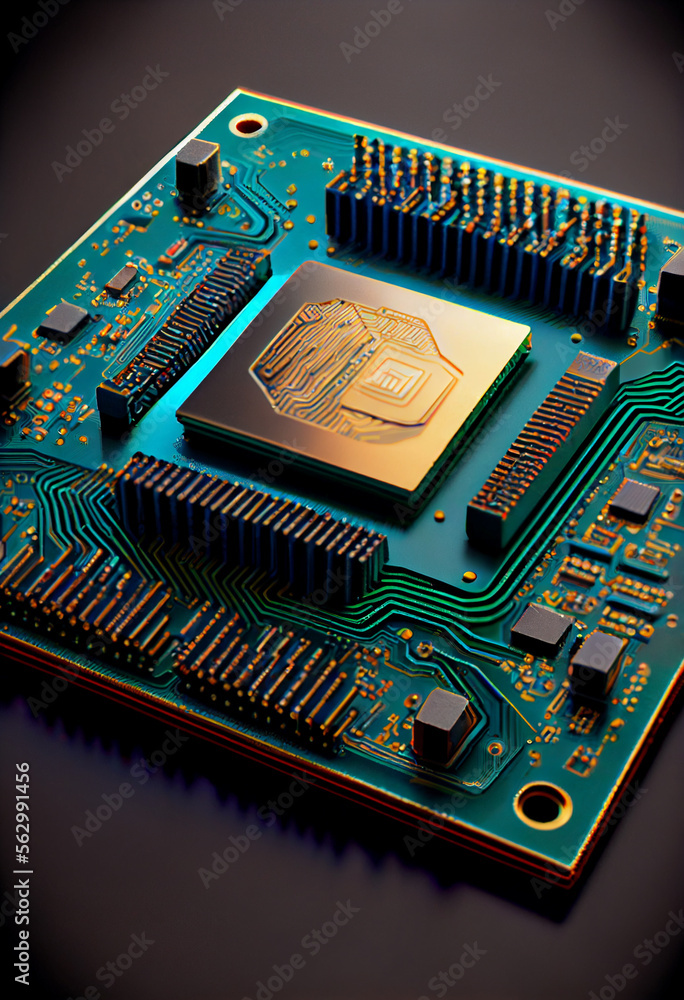 Aufkleber Computer processor chip on a circuit board with microchips. Circuit board. Technology background. Central Computer Processors CPU.