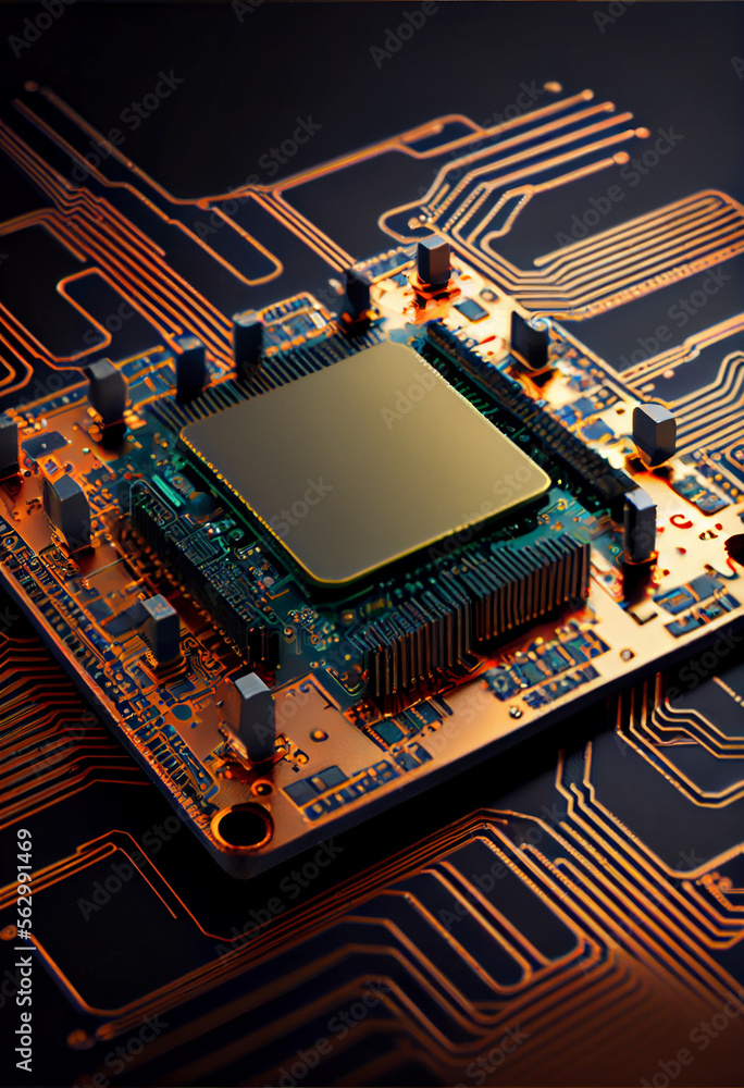 Poster Computer processor chip on a circuit board with microchips. Circuit board. Technology background. Central Computer Processors CPU.