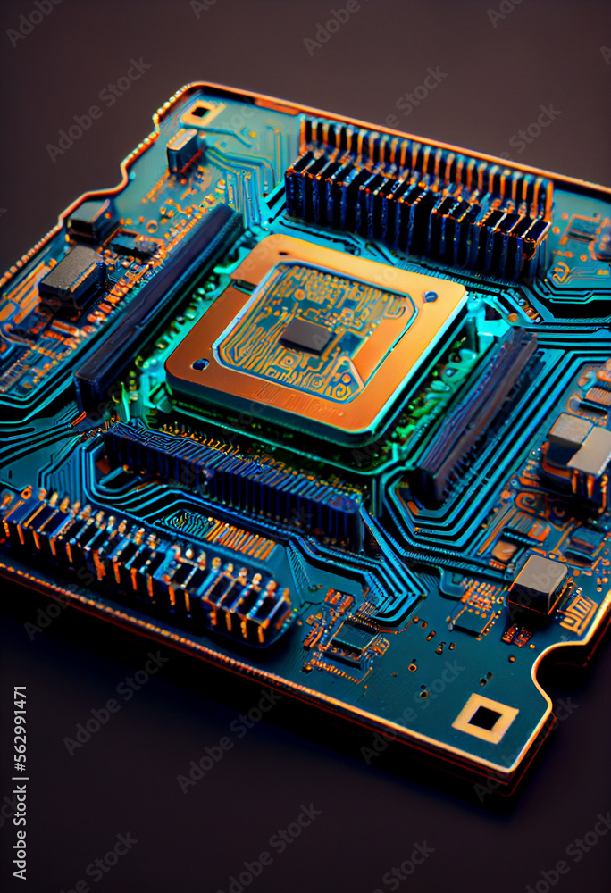 Poster Computer processor chip on a circuit board with microchips. Circuit board. Technology background. Central Computer Processors CPU.
