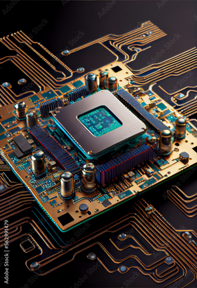 Aufkleber Computer processor chip on a circuit board with microchips. Circuit board. Technology background. Central Computer Processors CPU.