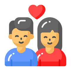 Girl and boy avatar with heart symbol denoting couple vector icon