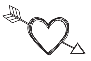 Heart and arrow shaped tangled grungy scribble hand drawn with thin line, divider shape. Isolated png clipart cutout