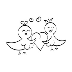 Pair of lovebirds isolated. Birds on Branch Vector, Wall Decals, Birds Couple in Love, Birds Silhouette on tree and Hearts