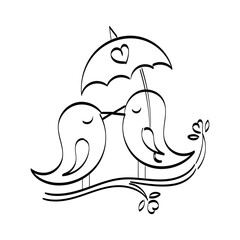 Pair of lovebirds isolated. Birds on Branch Vector, Wall Decals, Birds Couple in Love, Birds Silhouette on tree and Hearts