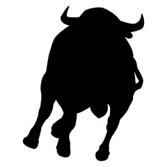 Corrida de toros. Silueta de toro de lidia atacando