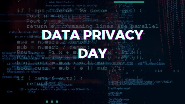Data privacy day title text. Digital background animation.	