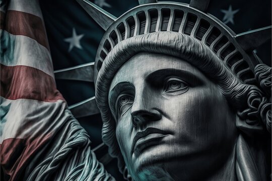 image of the Statue of Liberty and the American flag, Generative ai