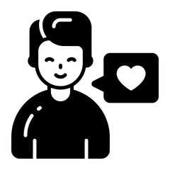 boy with chat bubble and heart, icon of love chat