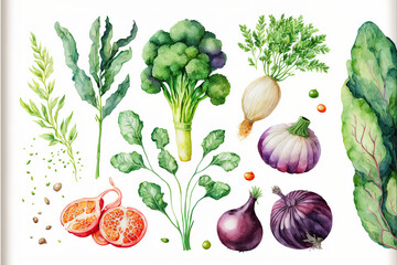 Watercolor vegetables set isolated on white