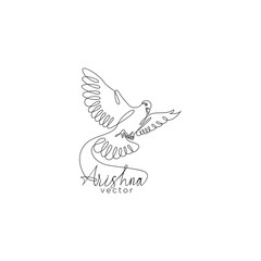 One line drawing logo illustration of a dove in flight.